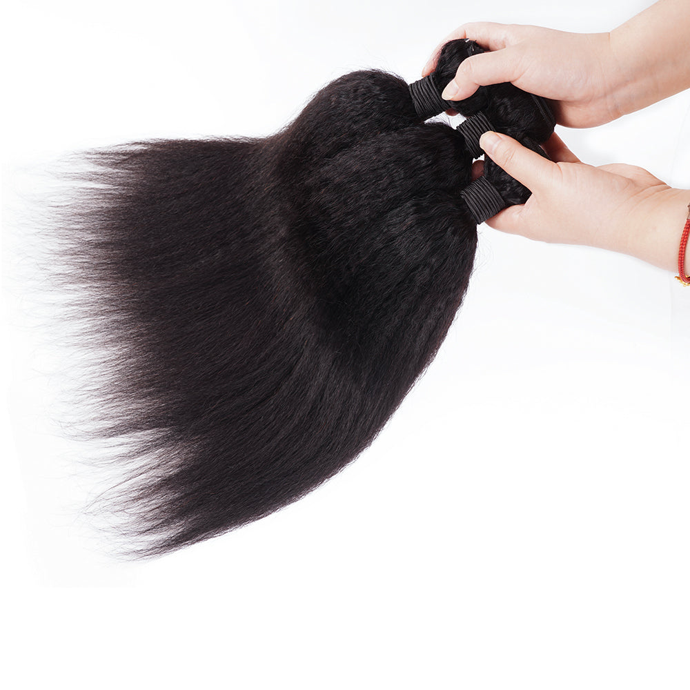 8A GRADE NATURAL COLOR KINKY STRAIGHT BUNDLE