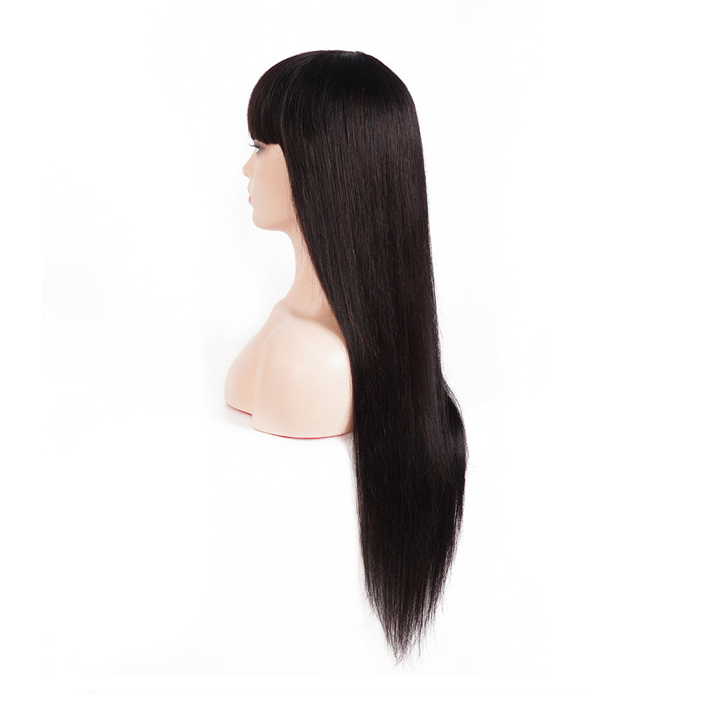 MACHINE MADE SILKY STRAIGHT WIG WITH BANG NATURAL BLACK COLOR