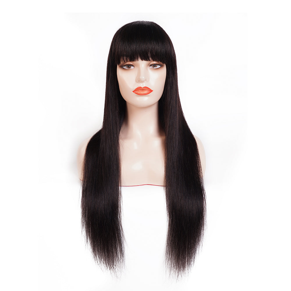 MACHINE MADE SILKY STRAIGHT WIG WITH BANG NATURAL BLACK COLOR