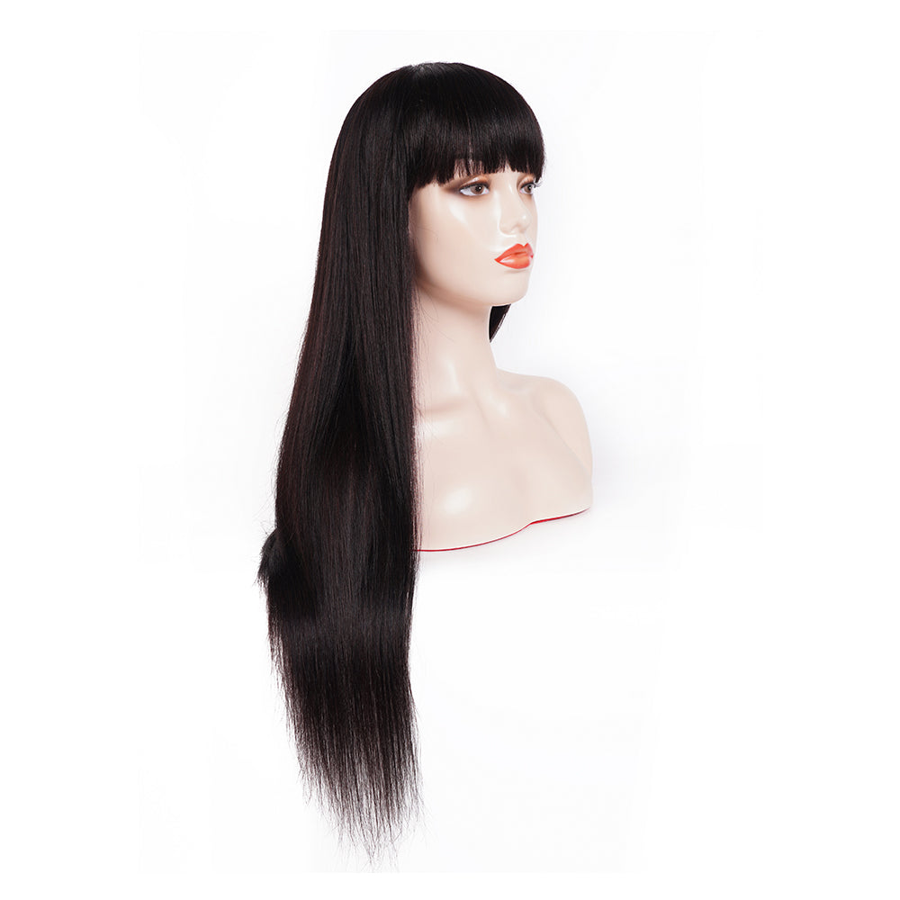 MACHINE MADE SILKY STRAIGHT WIG WITH BANG NATURAL BLACK COLOR