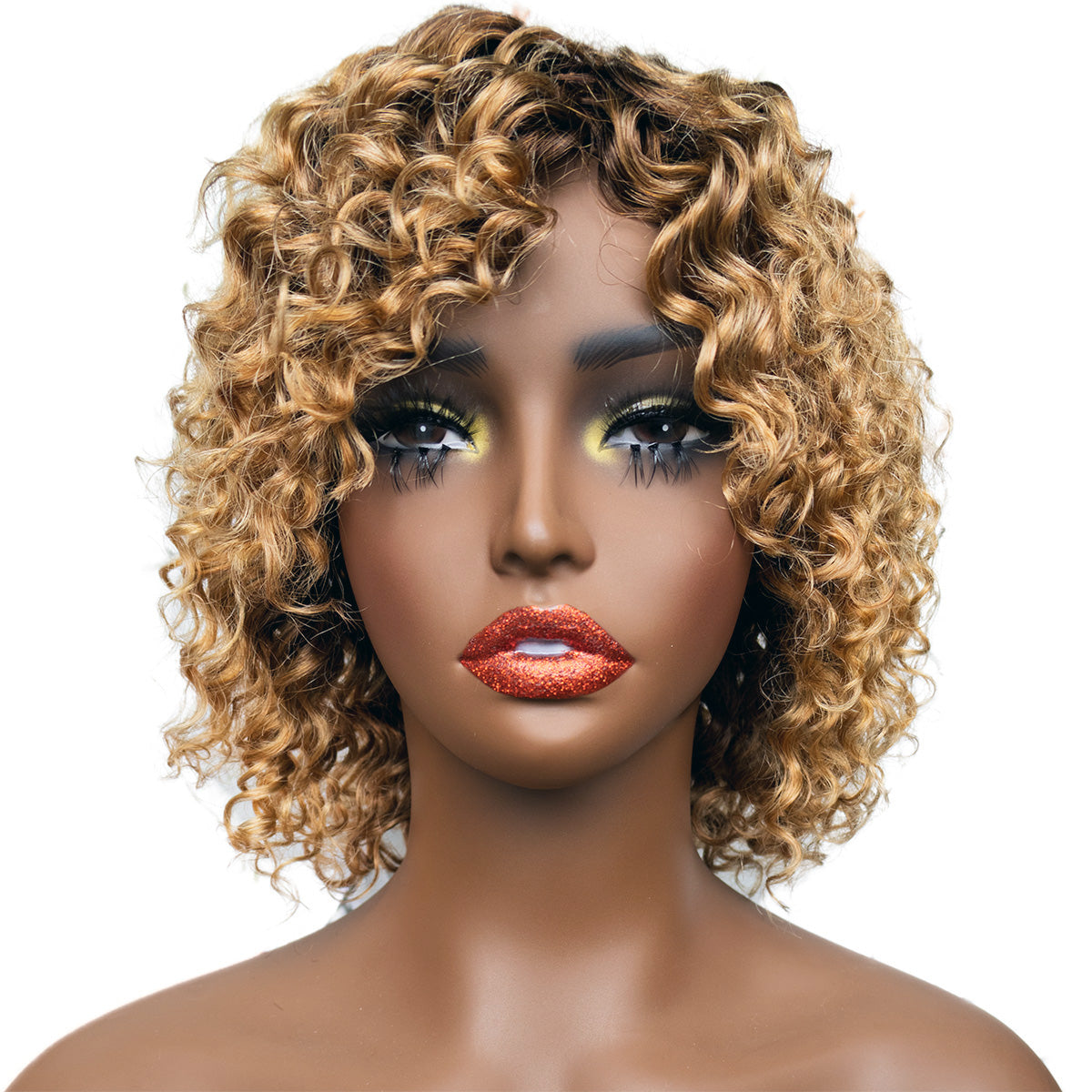 HairyFairy 12inch short water wave wig with bangs glueless wear and go, 100% human hair wigs for black women, machine made, no lace, light and comfortable (Wavy/T427, 12 inches)