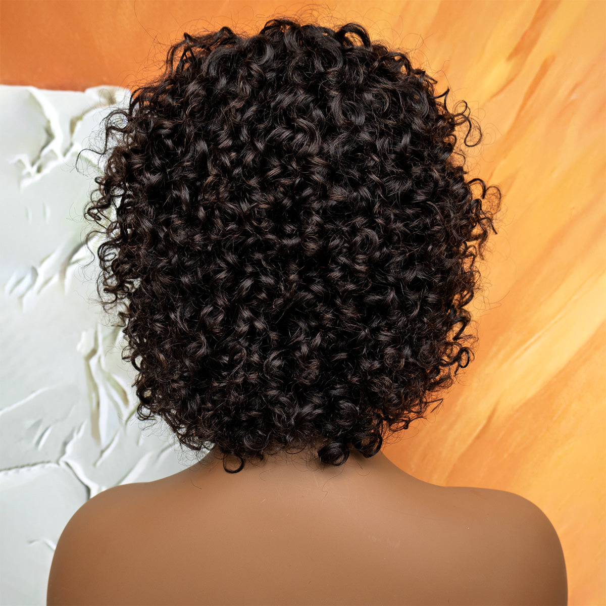 HairyFairy short curly wigs, 100% human hair wigs for black women, human hair wig with bangs glueless wear and go, machine made, no lace, light and comfortable (curly/natural black, 12 inches)
